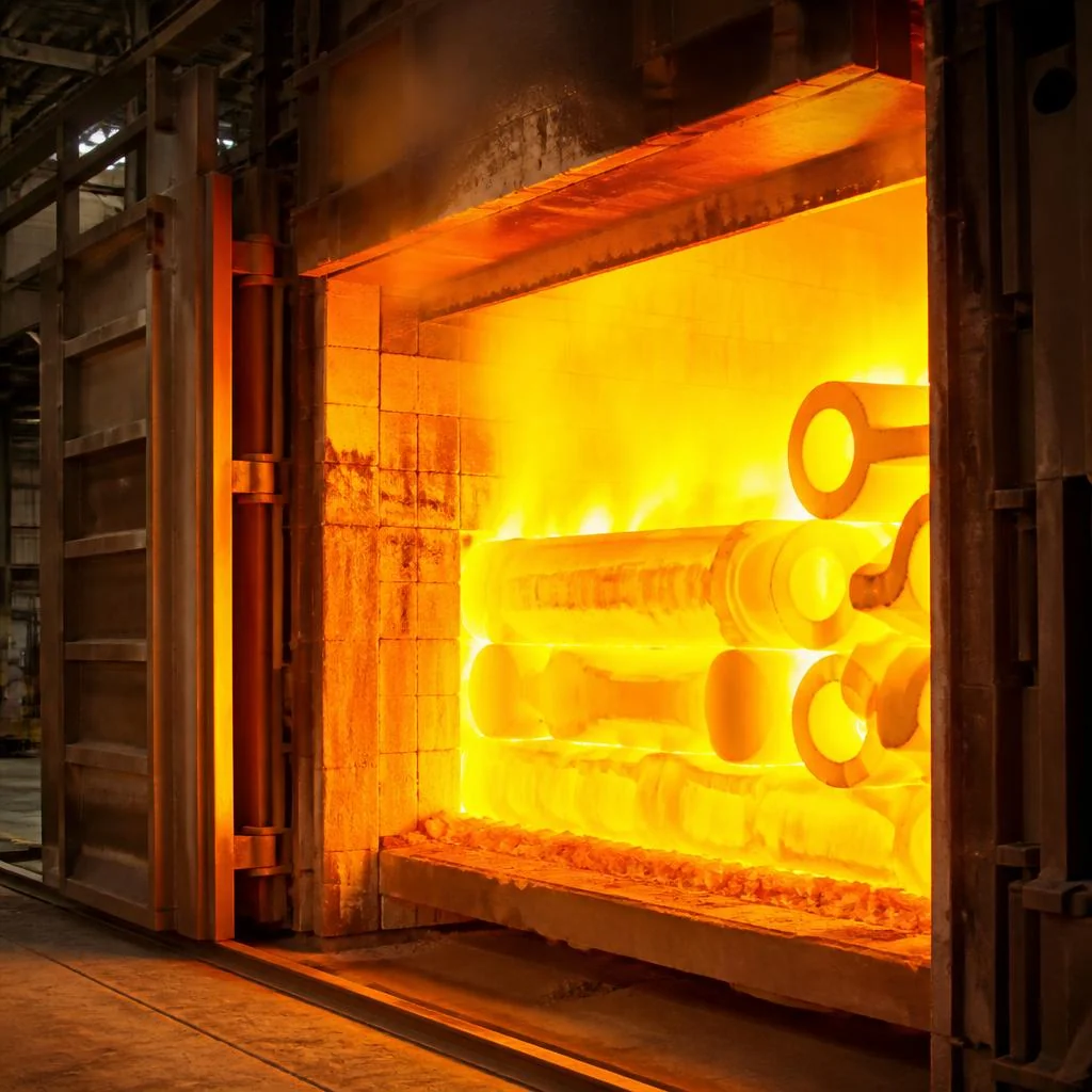 Heat treatment furnace with glowing steel parts